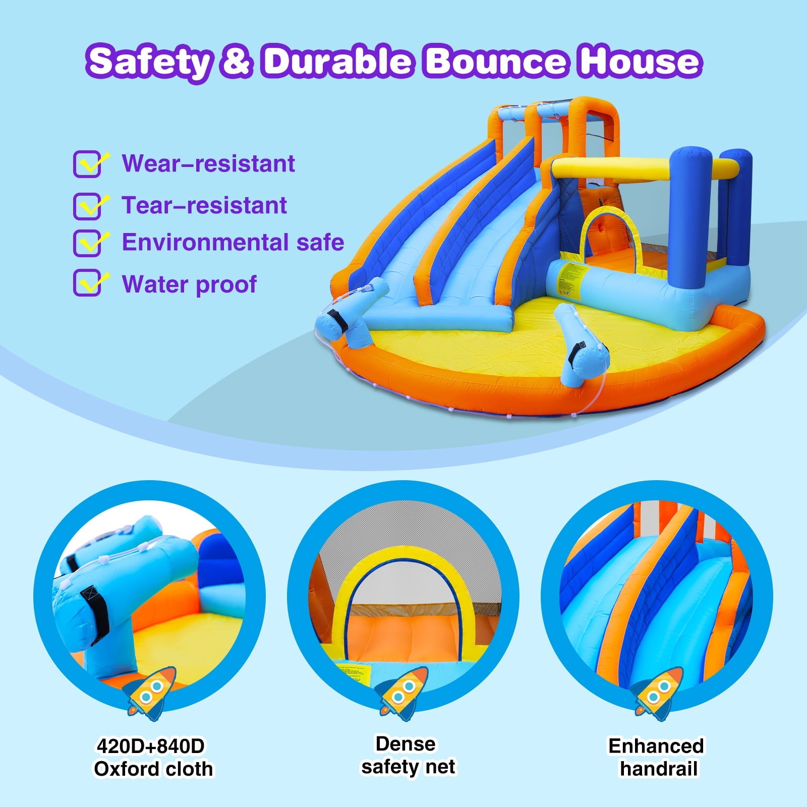 JOYLDIAS Kids Inflatable Water Slide Giant Water Park Double Slide Bouncer Playhouse Castle with 4 Water Guns, Pool, Jump Area, Climbing Wall, Air Blower