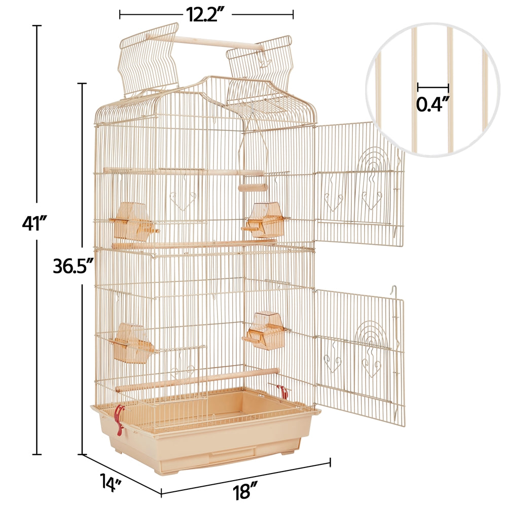 Topeakmart 41'' H Open Top Metal Birdcage Parrot Cage with Feeders， Almond