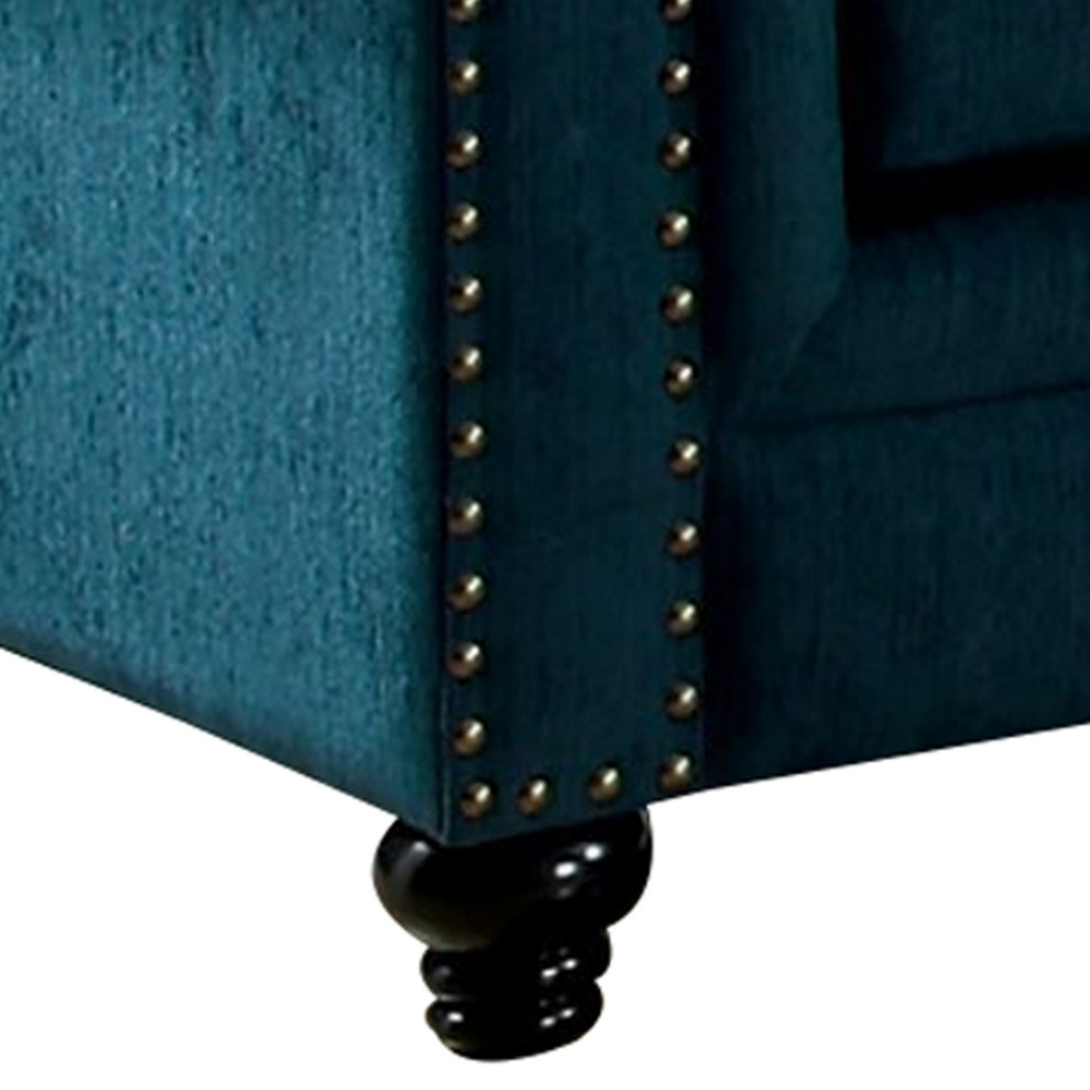 Benzara BM263137 Loveseat With Button Tufted Backrest  ampRolled Design Arms  Blue   Eclectic   Loveseats   by Uber Bazaar  Houzz