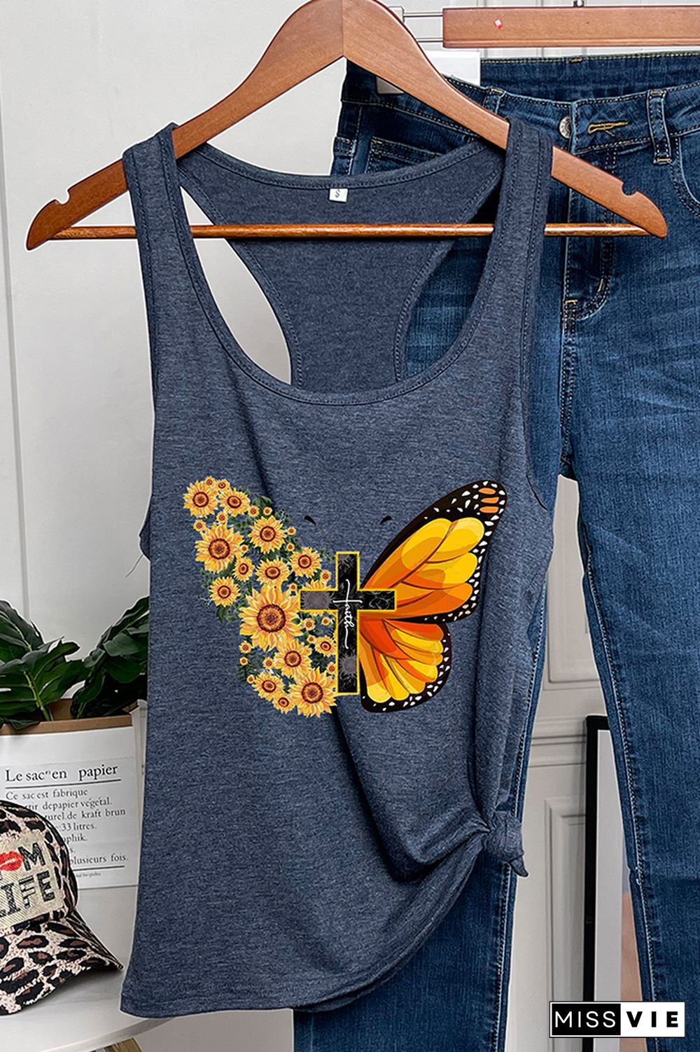 Butterfly Cross Print Sleeveless Tank Top Wholesale