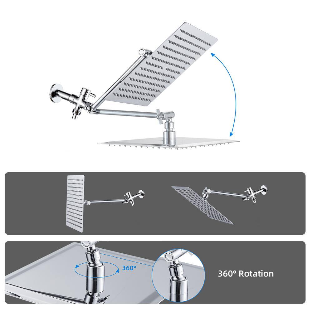 Heemli Rainfull 5-Spray Patterns 8 in. Wall Mount Dual Shower Heads and Handheld Shower Head in Chrome KAS0408N