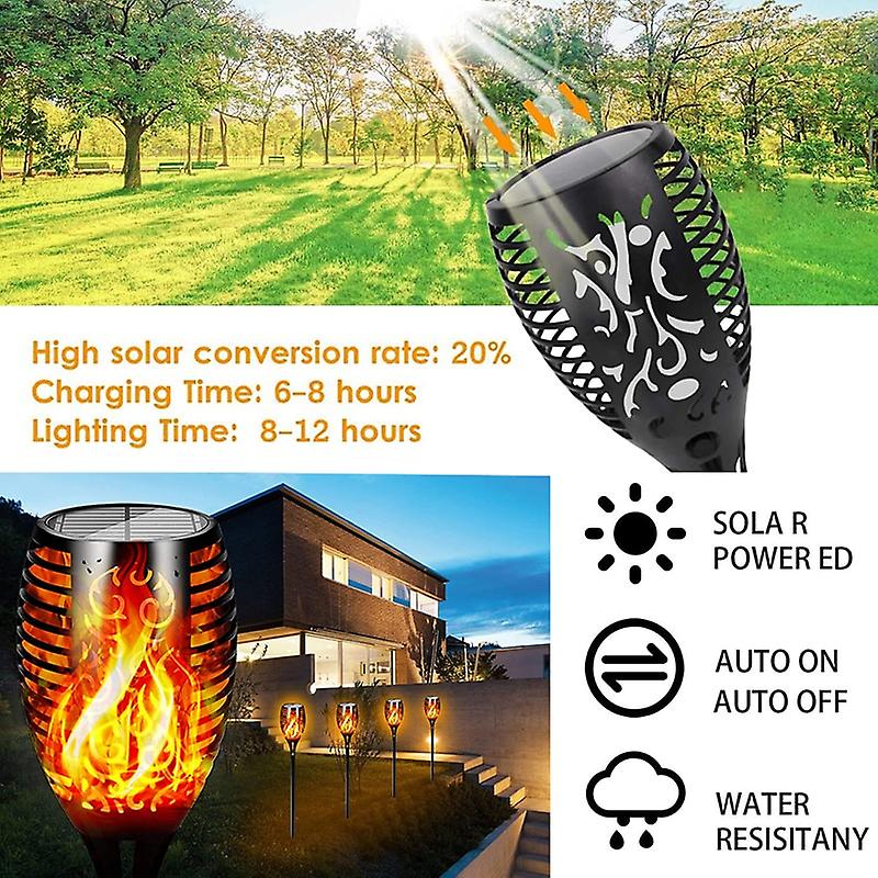 96 Led Outdoor Solar Torch Lights Waterproof Garden Patio Flickering Dancing Flame Lamp