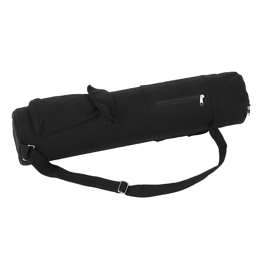 Multifunctional Black Canvas Yoga Mat Storage Bag Carrier Backpack With Adjustable Strap