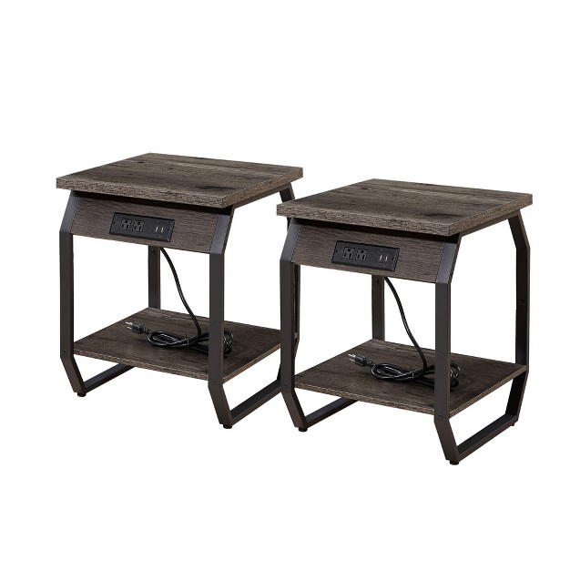 Set Of 2 End Tables With Usb Ports And Sockets Modernluxe