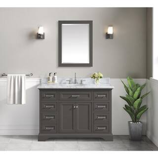 Home Decorators Collection Windlowe 49 in. W x 22 in. D x 35 in. H Bath Vanity in Gray with Carrara Marble Vanity Top in White with White Sink 15101-VS49C-GR