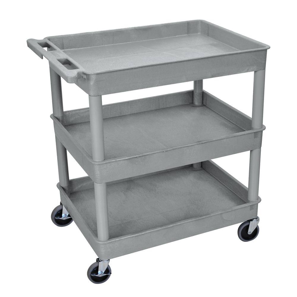 Luxor TC 32 in. Large Tub 3-Shelves Utility Cart in Gray TC111-G