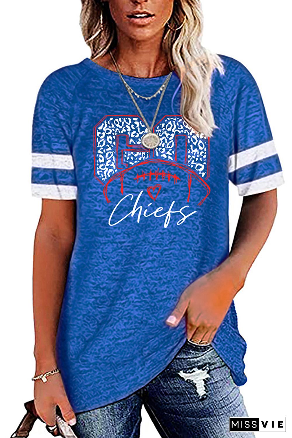 Go Chiefs Foot Ball Graphic Tees for Women Wholesale Short Sleeve T shirts Top