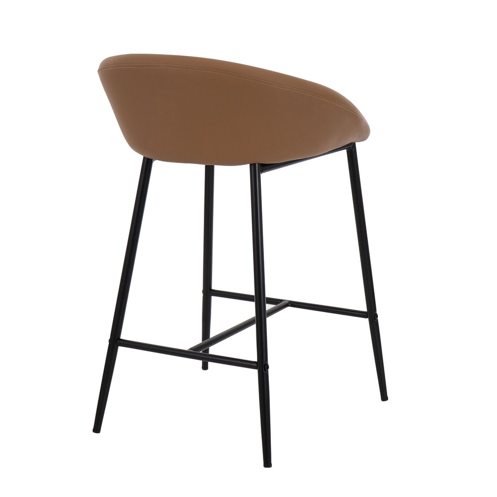 Contemporary Metal Frame Counter Stool with Faux Leather Cushion  Set of 2