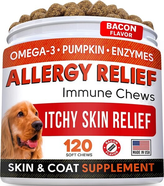 StrellaLab Allergy Relief Omega 3 Immunity Treats Dog Supplement， 120 count