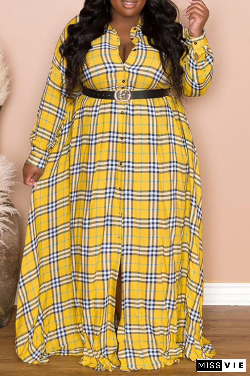 Multicolor Casual Print Patchwork Turndown Collar Shirt Dress Plus Size Dresses (Without Belt)