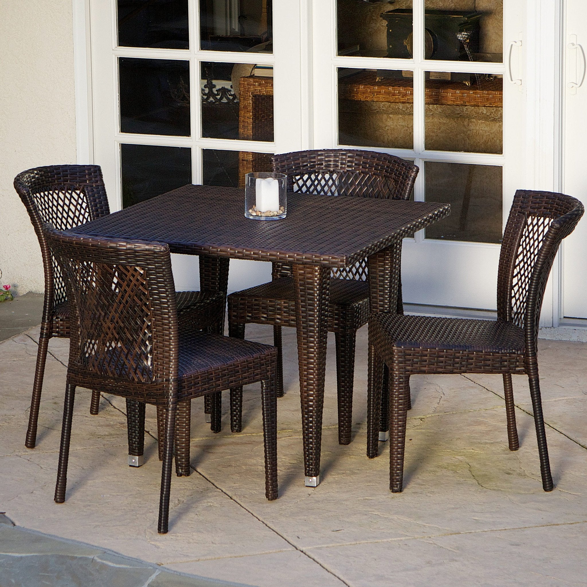 Dana Point 5-pieces Outdoor Patio Brown Wicker Dining Set