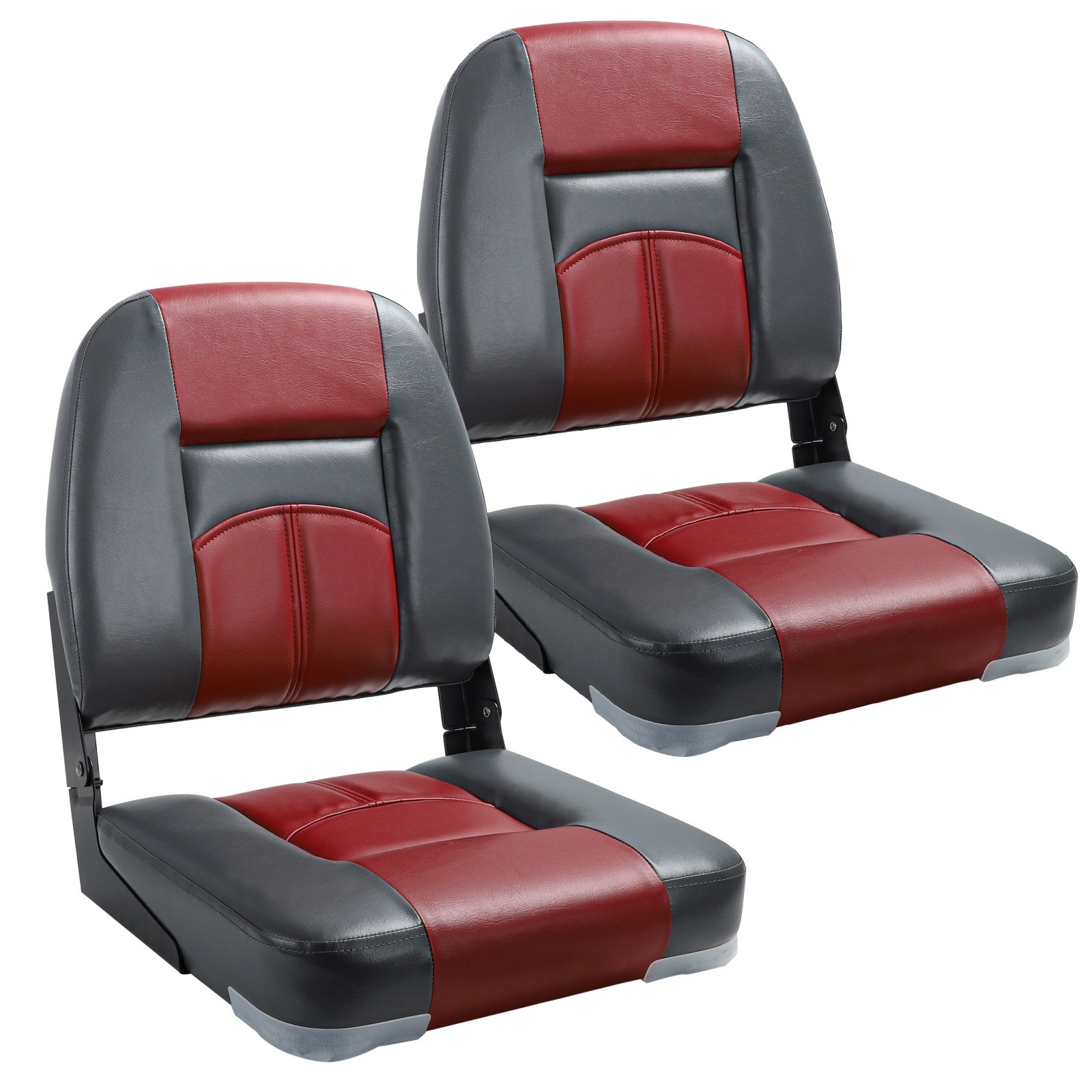 NORTHCAPTAIN Deluxe Charcoal/Wine Red Low Back Folding Boat Seat， 2 Seats