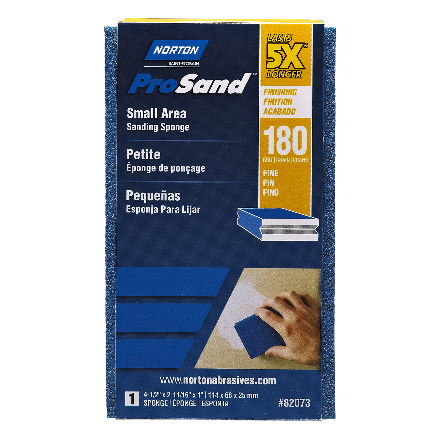 Norton ProSand 4.5 in. L X 2.69 in. W X 1 in. 180 Grit Fine Small Area Sanding Sponge