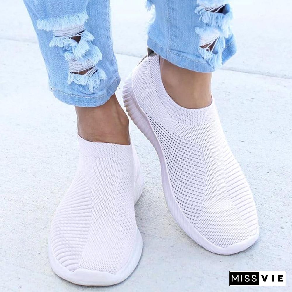 Women Sneakers Female knitted Vulcanized Shoes Casual Slip On Flats Ladies Sock Shoes