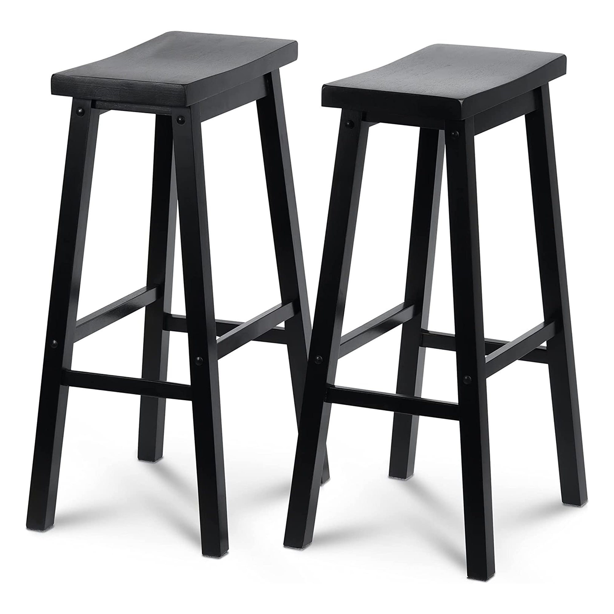 PJ Wood Classic Saddle-Seat 29 Inch Tall Kitchen Counter Stools， Black， Set of 2 - 26.4