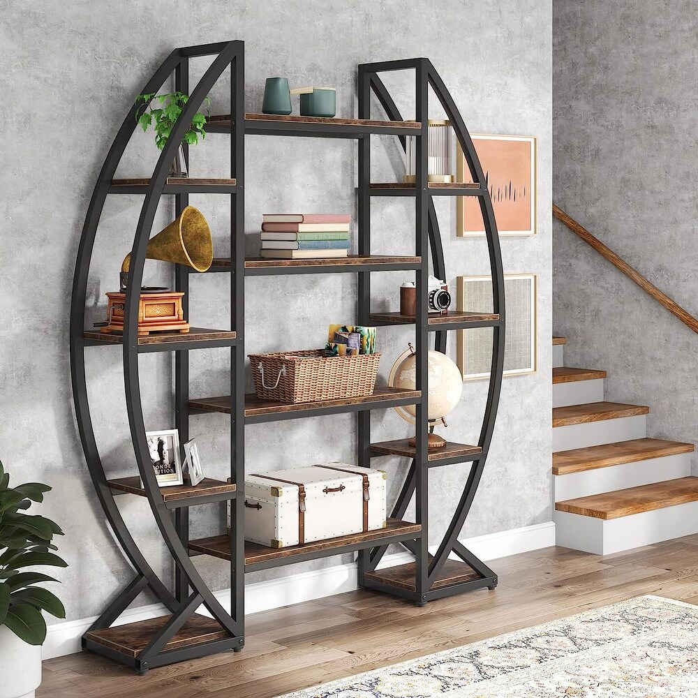 Industrial Bookshelf  Oval Triple Wide 5 Tiers Etagere Bookcase   11.81\