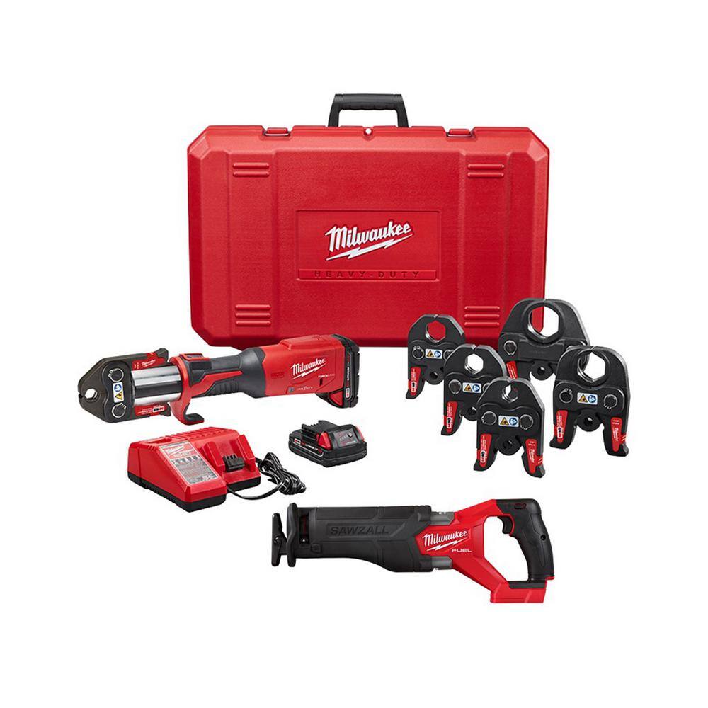 MW M18 18-Volt Lithium-Ion Brushless Cordless 12 in. - 2 in. Press Tool Kit With M18 Reciprocating Saw (6-Jaws Included) 2922-22-2821-20