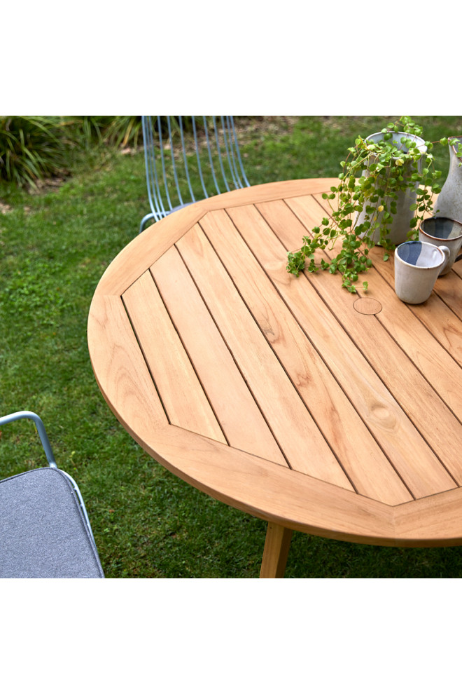 Round Slatted Teak Garden Table  Tikamoon Mila   Midcentury   Outdoor Dining Tables   by Oroa   Eichholtz Furniture  Houzz