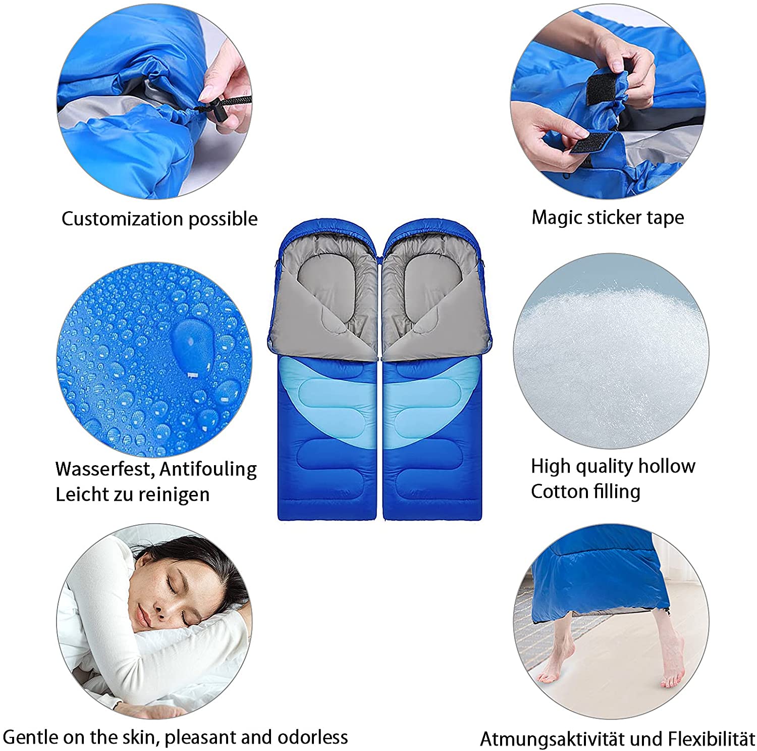 Stitchable Envelope Sleeping Bag with Compression Sack, 4 Season Single Person Waterproof Indoor & Outdoor Use for Kids, Teens & Adults for Hiking, Traveling, Backpacking and Camping