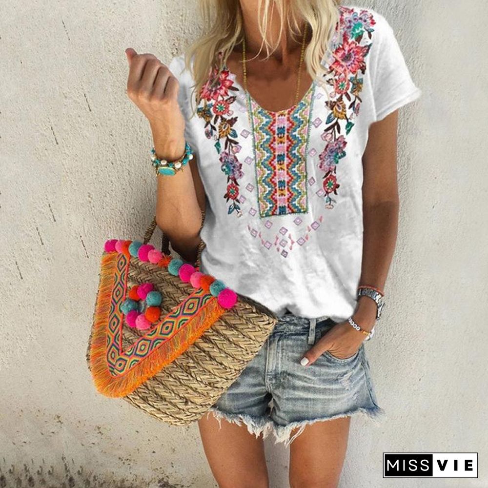 Bohemian Flower Embroidery T-shirt