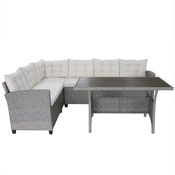 3 Piece Garden Lounge Set with Cushions Poly Rattan Gray - Overstock - 35109187