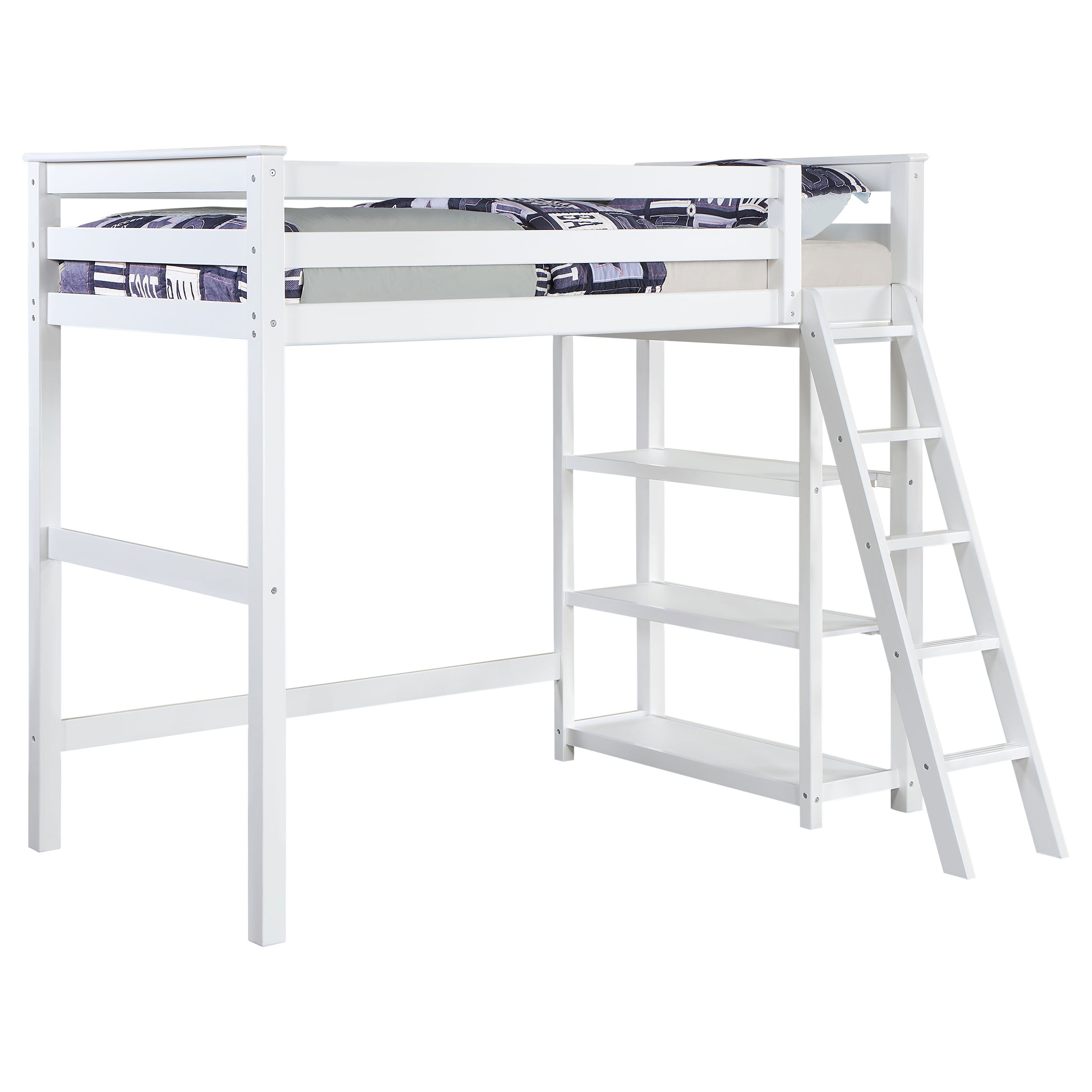 Anica 3-Shelf Wood Twin Loft Bed White- 460089