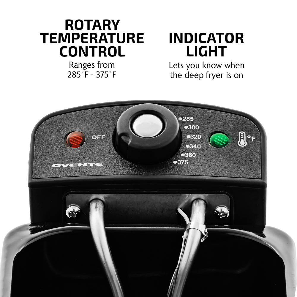 OVENTE 2.1 Qt. Nickel Brushed Deep Fryer Adjustable Temperature Control and Indicator Lights FDM2201BR