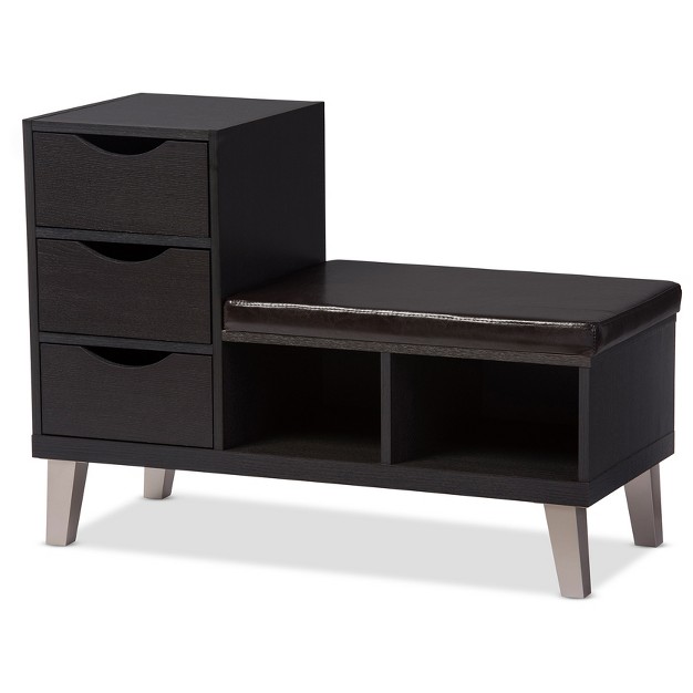 Arielle Modern And Contemporary Wood 3 Drawer Shoe Entryway Benches With Two Open Shelves Dark Brown Baxton Studio