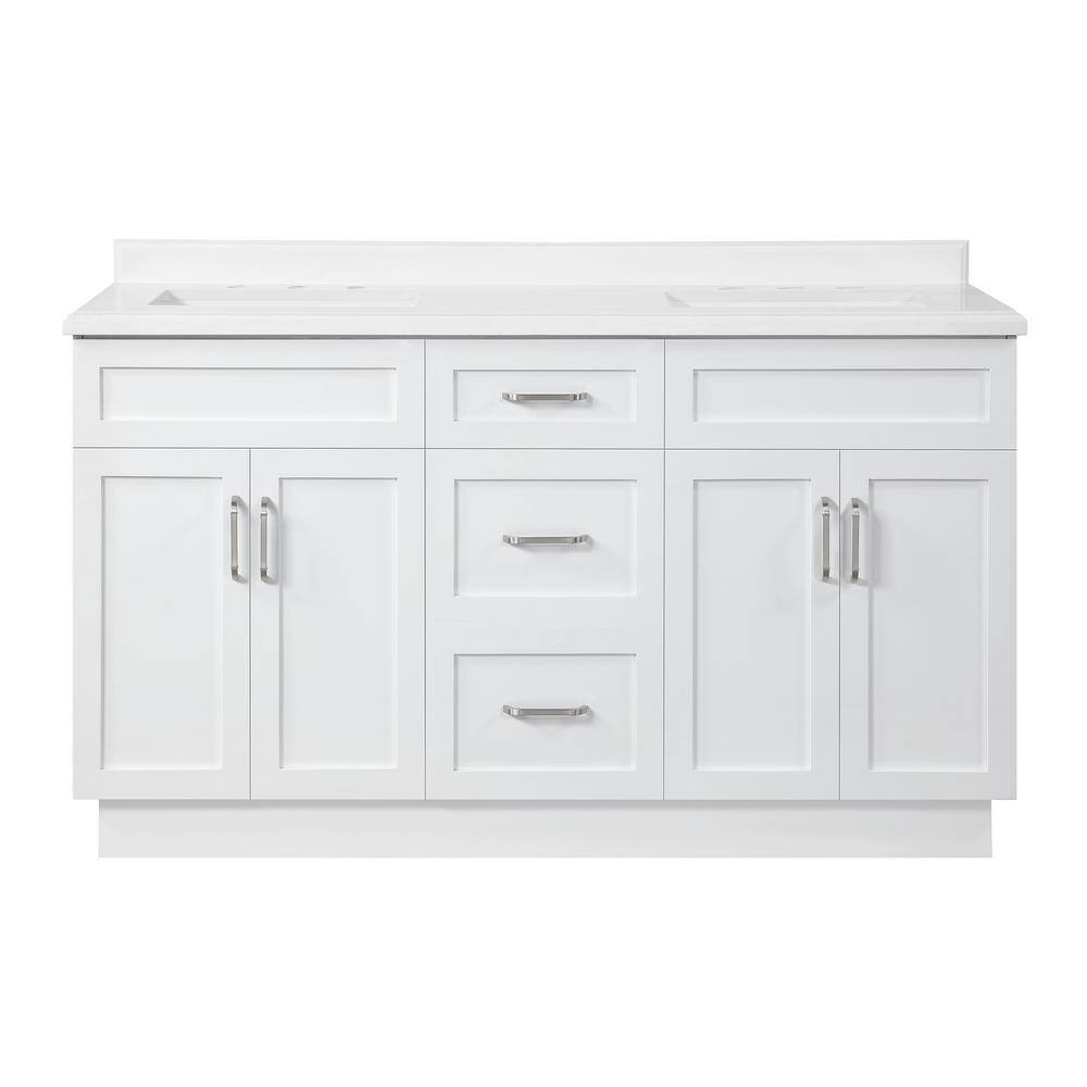 Home Decorators Collection Lincoln 60 in. W x 22 in. D x 34.5 in. H Bath Vanity in White with White Cultured Marble Top Lincoln 60W