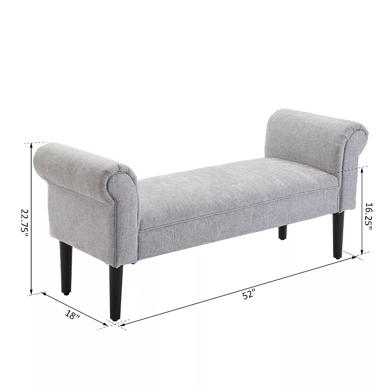 HOMCOM 52 Linen Upholstered Accent Ottoman Bench With Armrests Light Grey