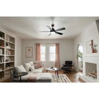 KICHLER Grace 52 in. Integrated LED Indoor Satin Black Down Rod Mount Ceiling Fan with Light and Remote 300316SBK