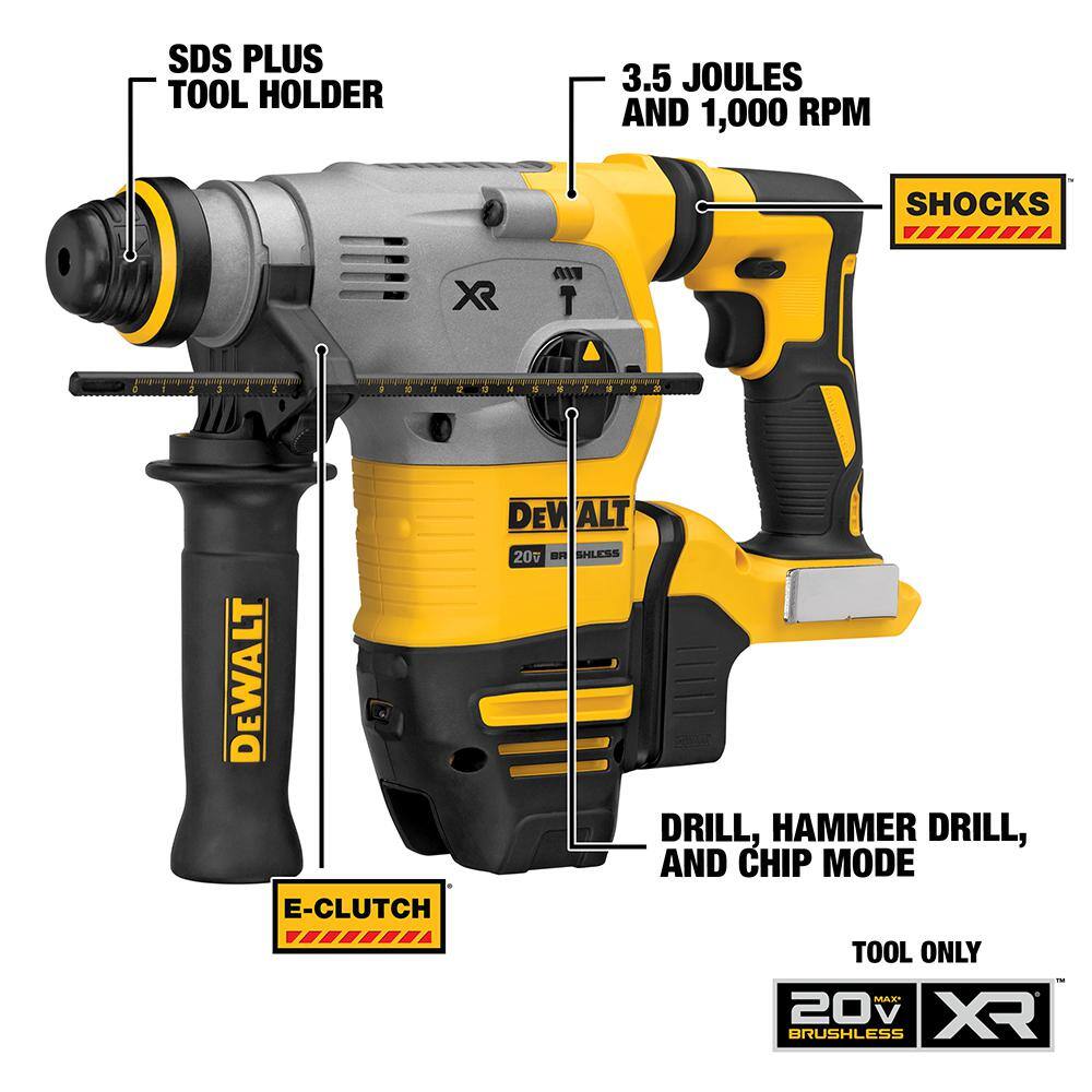 DW 20V MAX XR Cordless Brushless 1-18 in. SDS Plus L-Shape Rotary Hammer (Tool Only) DCH293B