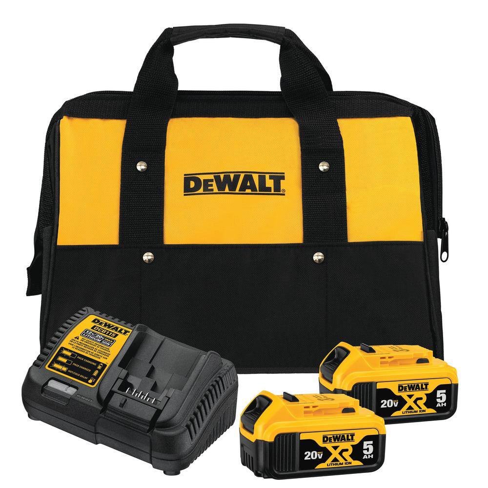 DW 20V MAX XR Premium Lithium-Ion 5.0Ah Battery Pack (2 Pack) Charger and Kit Bag DCB205-2CK