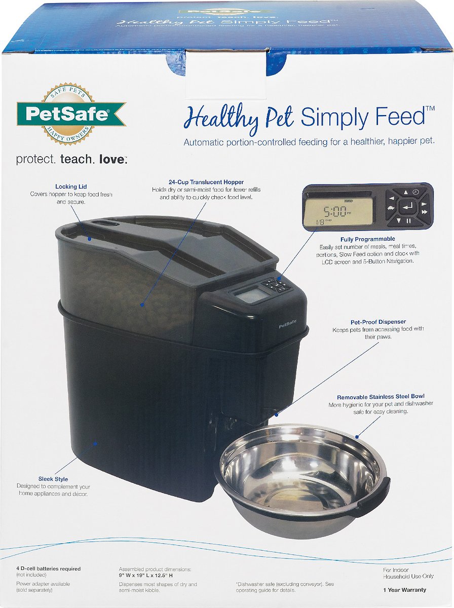 PetSafe Healthy Pet Simply Feed Automatic Cat Feeder for Cats and Dogs - 24 Cups Capacity Pet Food Dispenser with Slow Feed and Portion Control (12 Meals per Day)