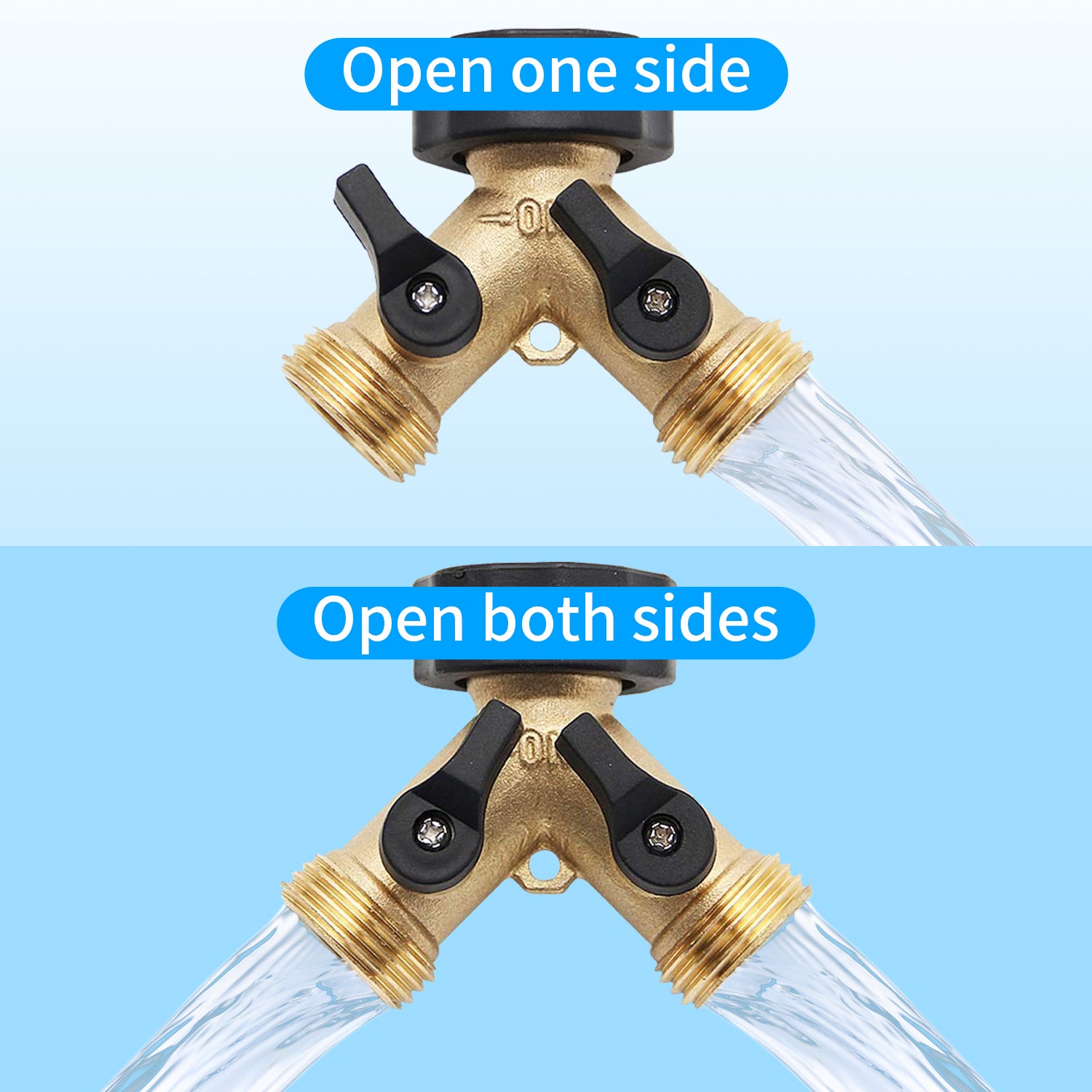 Garden Hose Splitter 2 Way， Y Connector Brass Garden Hose Adapter， Heavy-Duty Y Brass Hose Splitter Valve