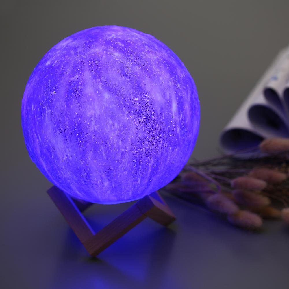 12cm Diameter 3d Printing Touch Moon Light Usb Rechargeable Remote Control 16-color Dimmable Luna Night Lamp Bedroom Decor With Wooden Stand No.259007