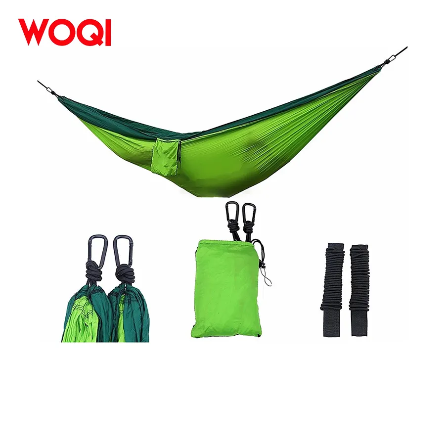 WOQI Support 400lbs Ropes Carabiners Included Portable Single double Nylon Hammock For Outdoor Camping