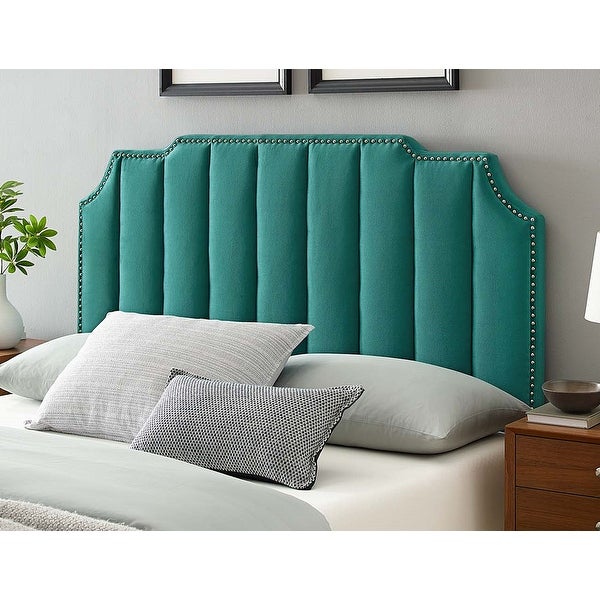 Littleton Channel Tufted Green Velvet Upholstered Twin Size Headboard with Nailhead Trim - - 34139045