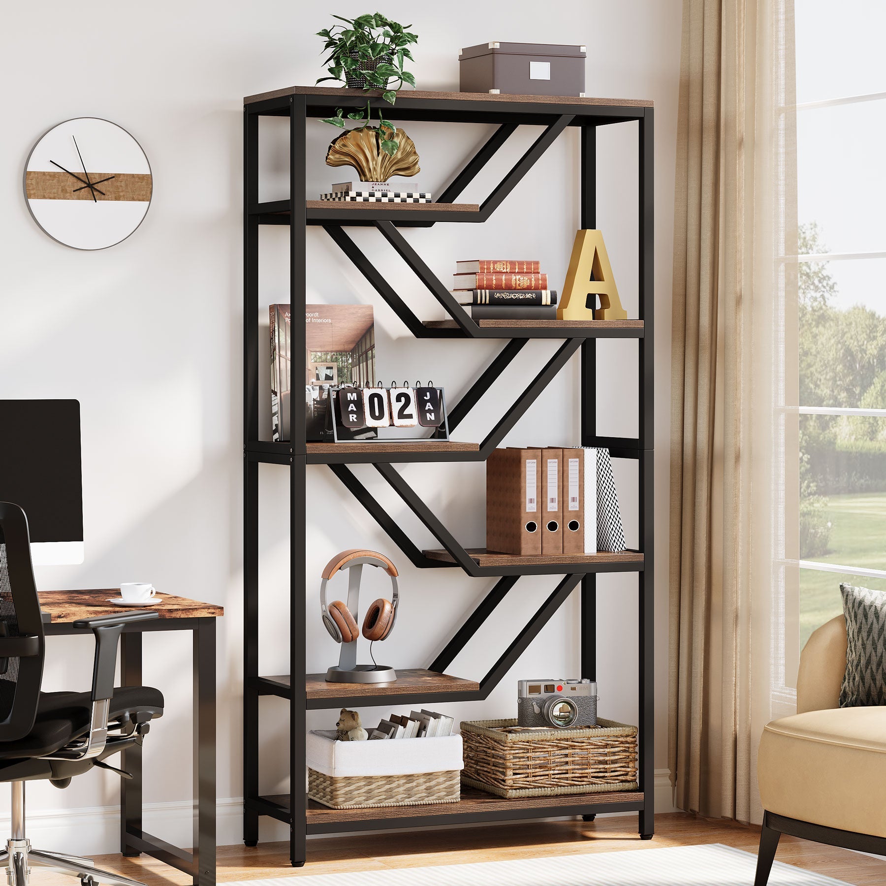 72 Bookshelf, 6-Tier Bookcase Etagere Open Storage Organizer