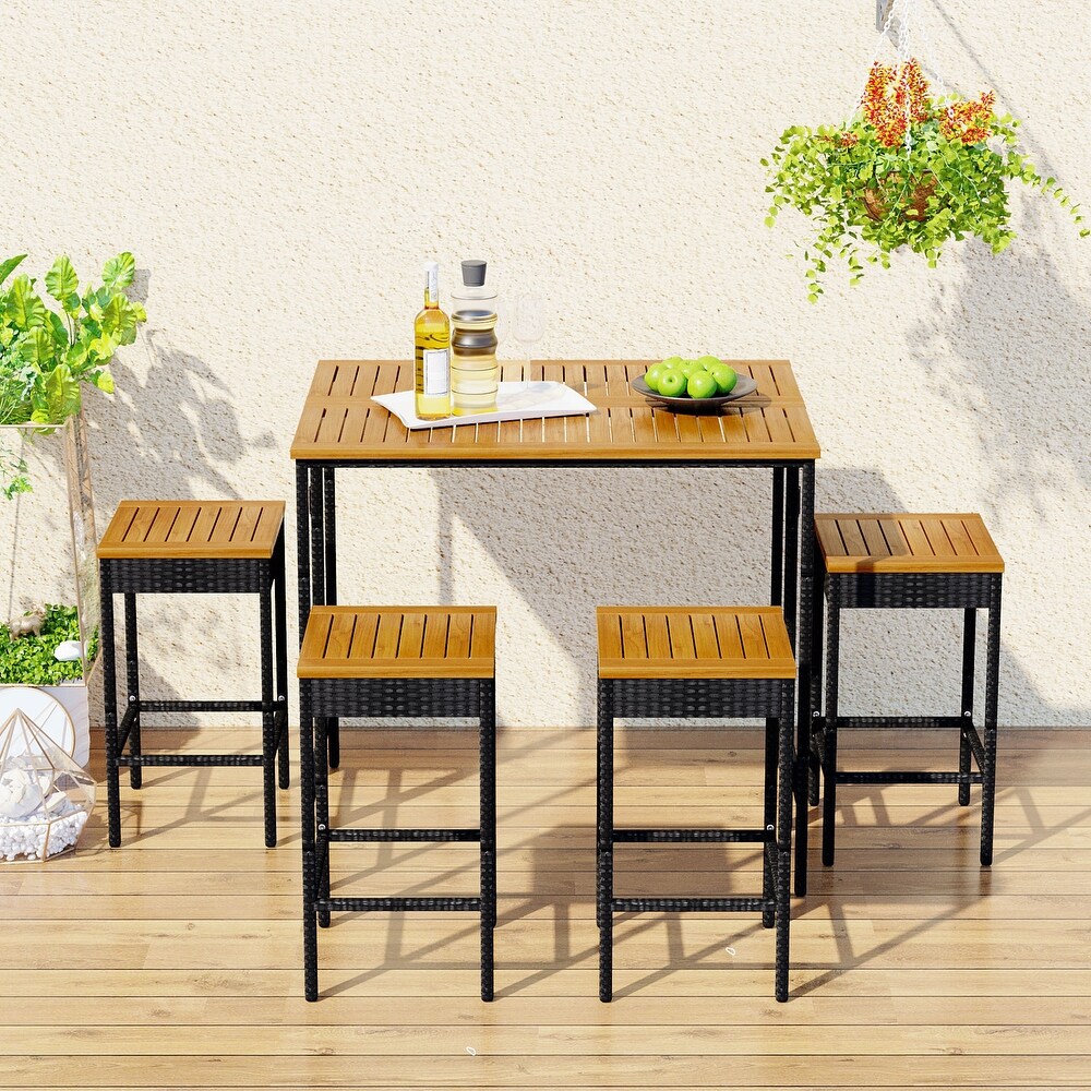 Outdoor Patio Wicker Bar Set Dining Table Set w/Foldable Tabletop for 4