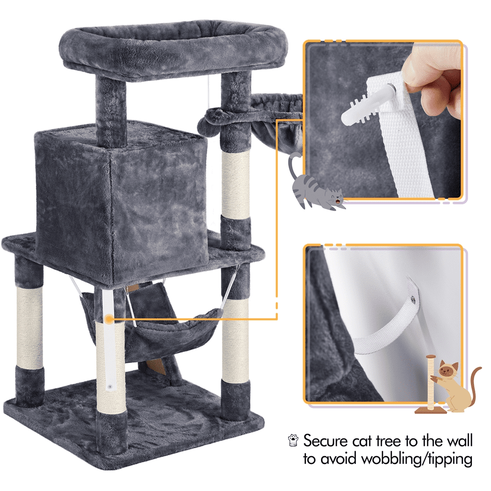 Topeakmart 40-in Cat Tree Tower Medium Cat House with Condo Perch Platform Basket， Dark Gray