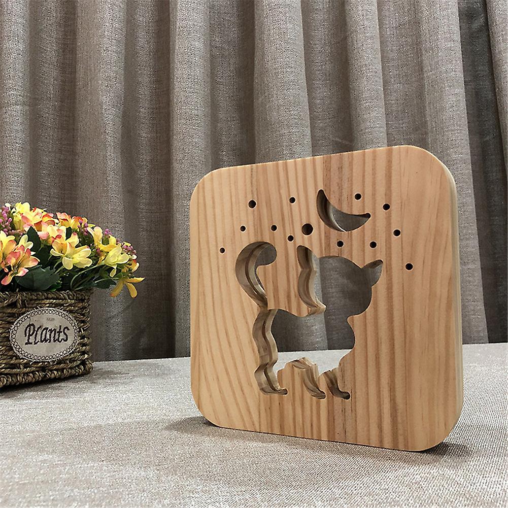 3d Kitten Wood Table Lamp Led Usb Charging Table Nightlight For Home Bedroom