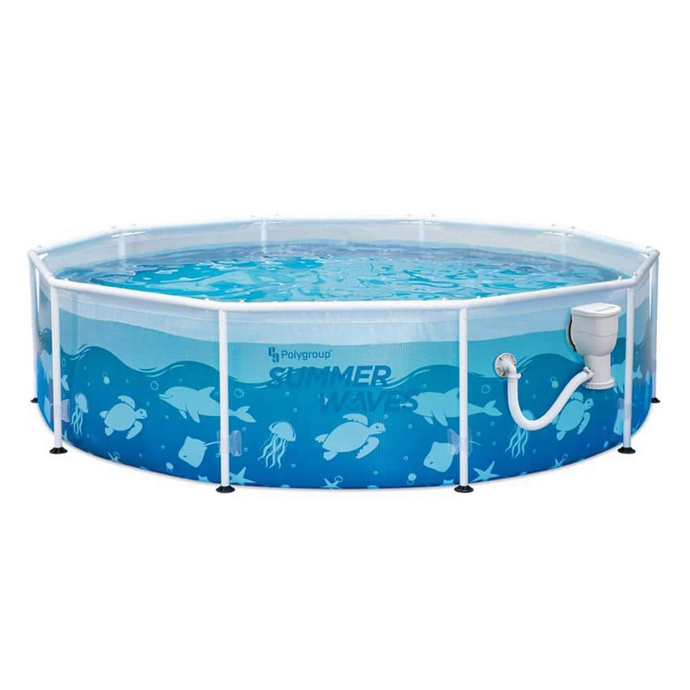 Summer Waves Active 10 ft. x 30 in. Outdoor Round Frame Above Ground Ocean Pool Set P20010303