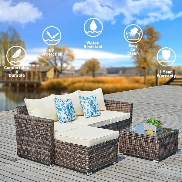 3-piece Patio Furniture Sets Resin Wicker Outdoor Sectional Sofa Chat Set - Overstock - 31721010