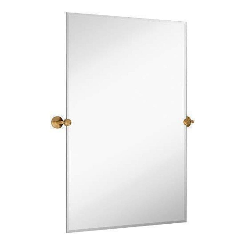 Large Tilting Pivot Rectangle Mirror with Brushed Gold Wall Anchors 24