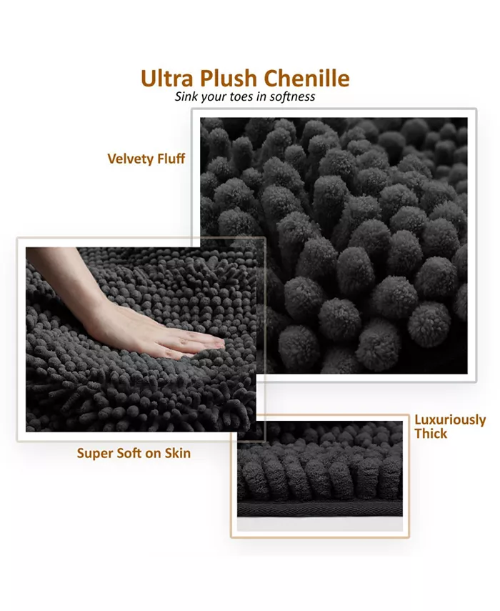 Clara Clark 3 Piece Ultra Soft Non Slip Chenille Bath Rug - Large + Contour + Seat Cover