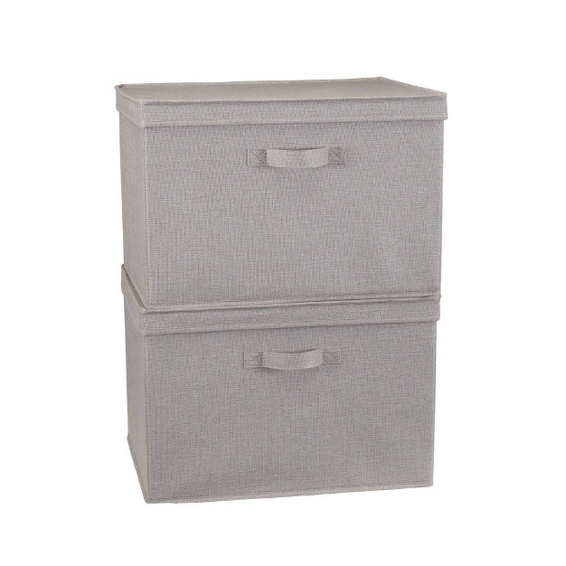 Household Essentials Set Of 2 Wide Storage Boxes With Lids Silver Linen