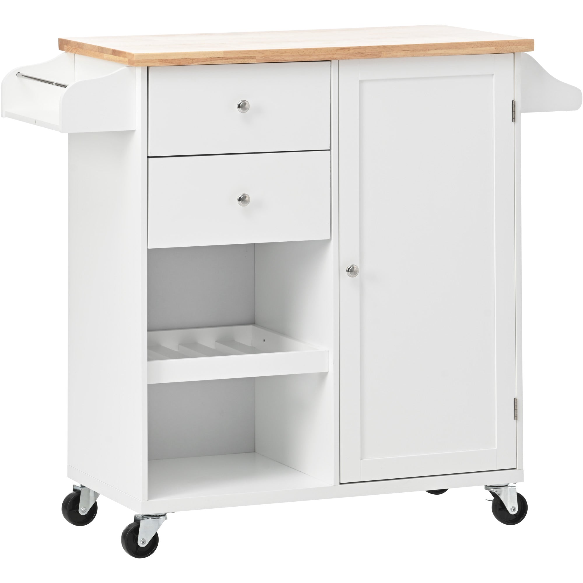 Hombay Modern Mobile Kitchen Island with Storage， Wood Kitchen Cart Organizer with Drawers Door Shelves and Spice Rack， 4 Wheels Rolling Lockable