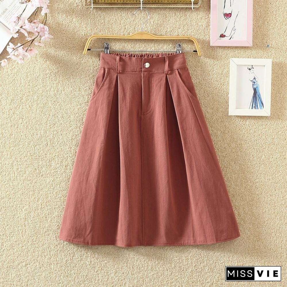 New Solid Color One-line Skirt Double Pockets Fashion A-line Skirt