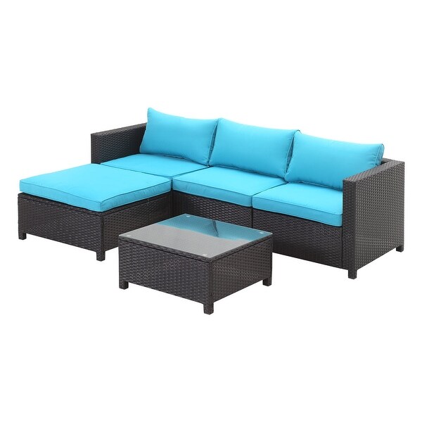 Zenova 5 piece Outdoor Patio Rattan Sofa Sectional Set with Pillows - Overstock - 35852827